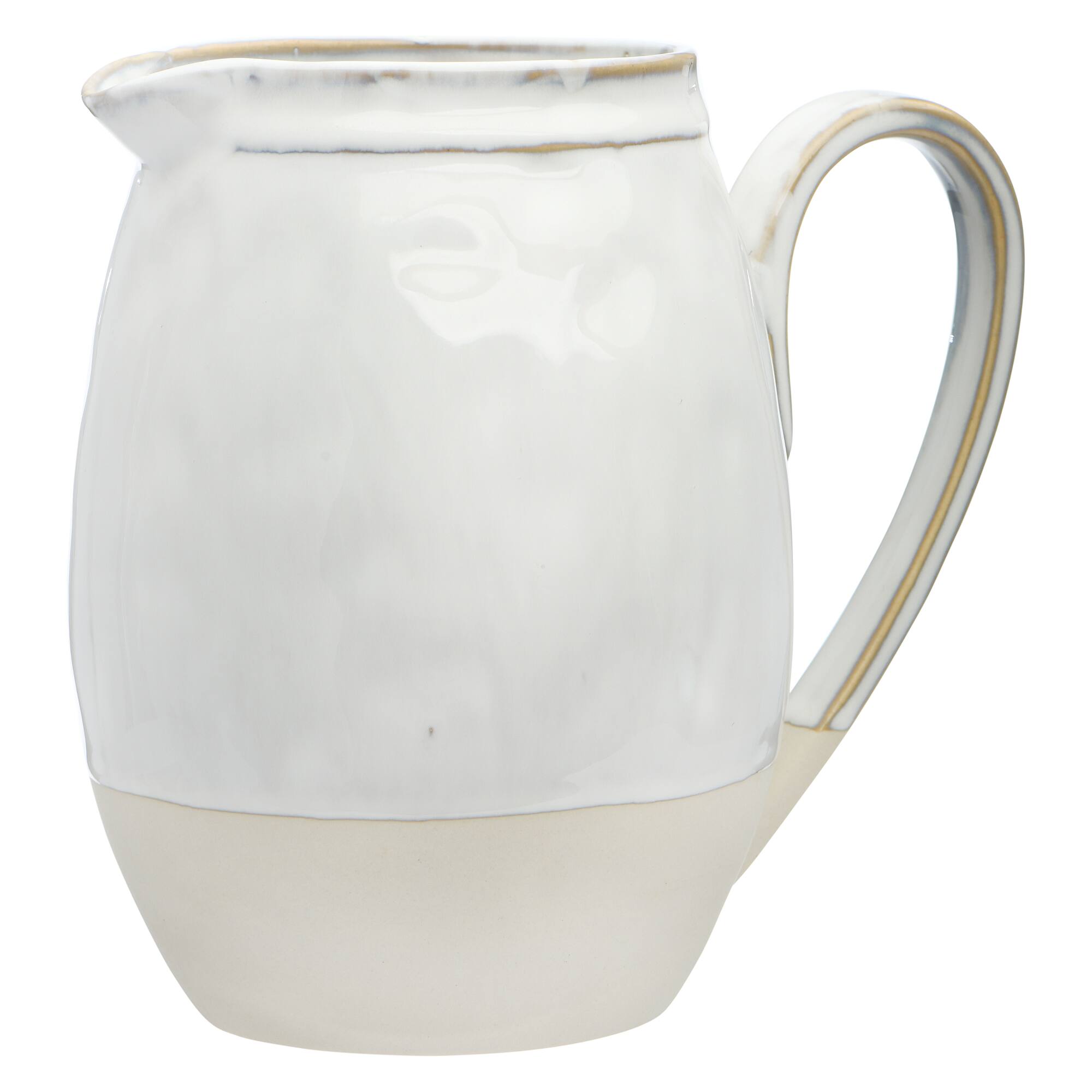 Hello Honey® 7" White & Tan Stoneware Pitcher